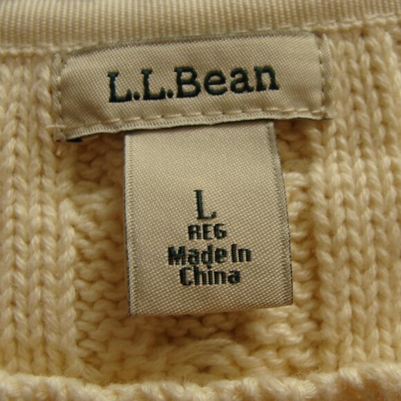 Vintage LL BEAN Buttercream Beige Long Sleeve CABLE Knit THICK SWEATER Sz LARGE - Picture 8 of 8
